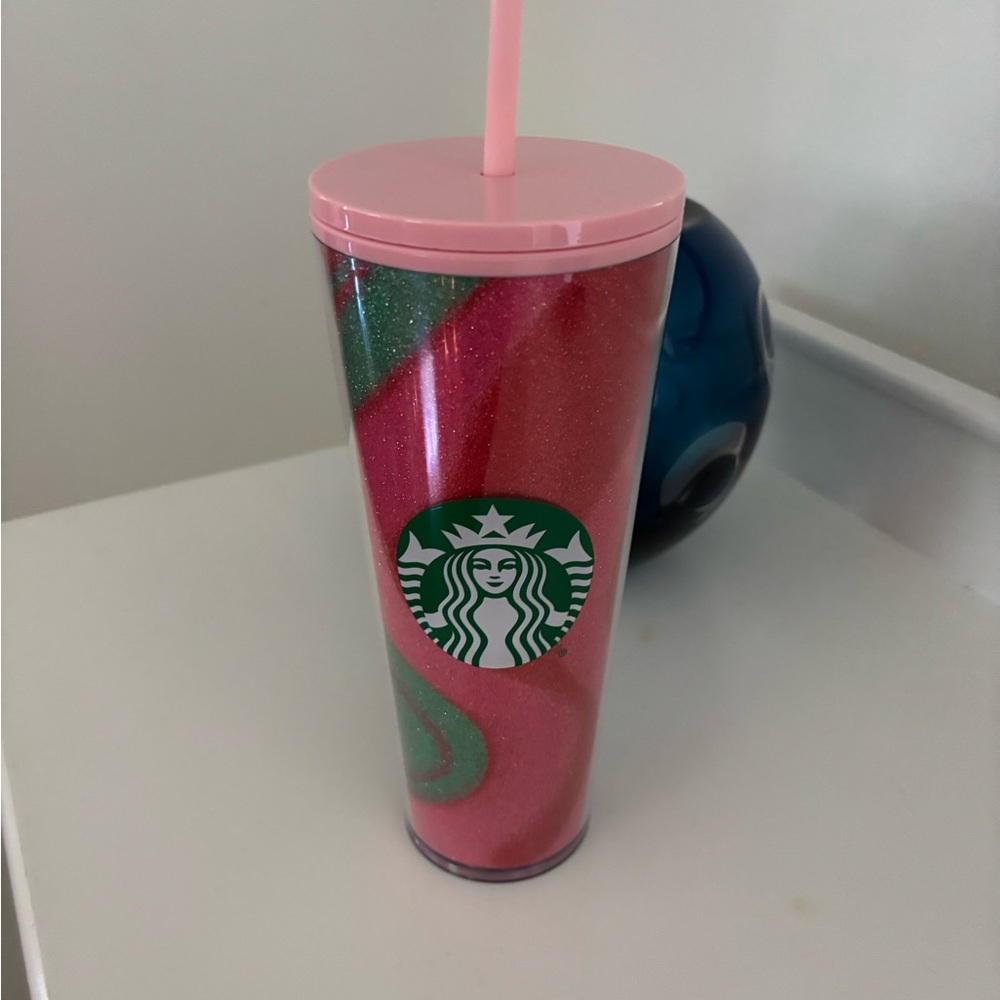 Starbucks Red, Pink & Green Glitter Swirl 24 oz Cold Cup Holiday Tumbler 2020